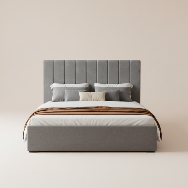 Grey Velvet Double Storage Bed
