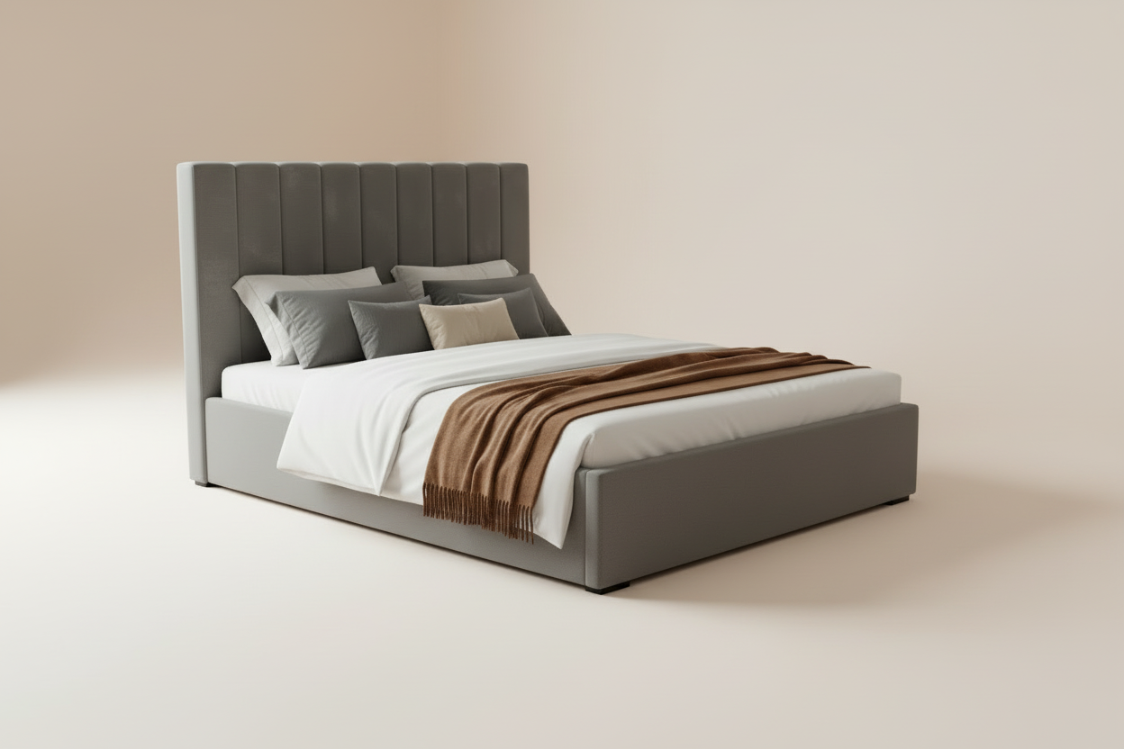 Grey Velvet Double Storage Bed