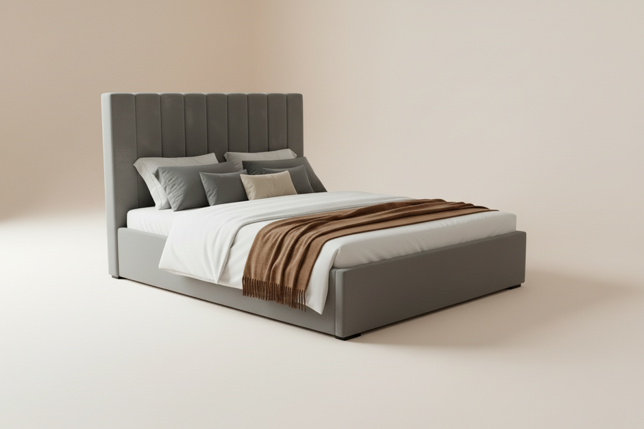 Grey Velvet Double Storage Bed