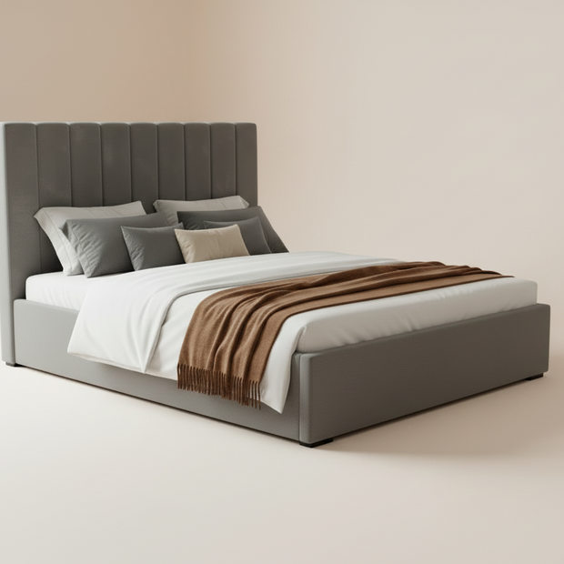 Grey Velvet Double Storage Bed