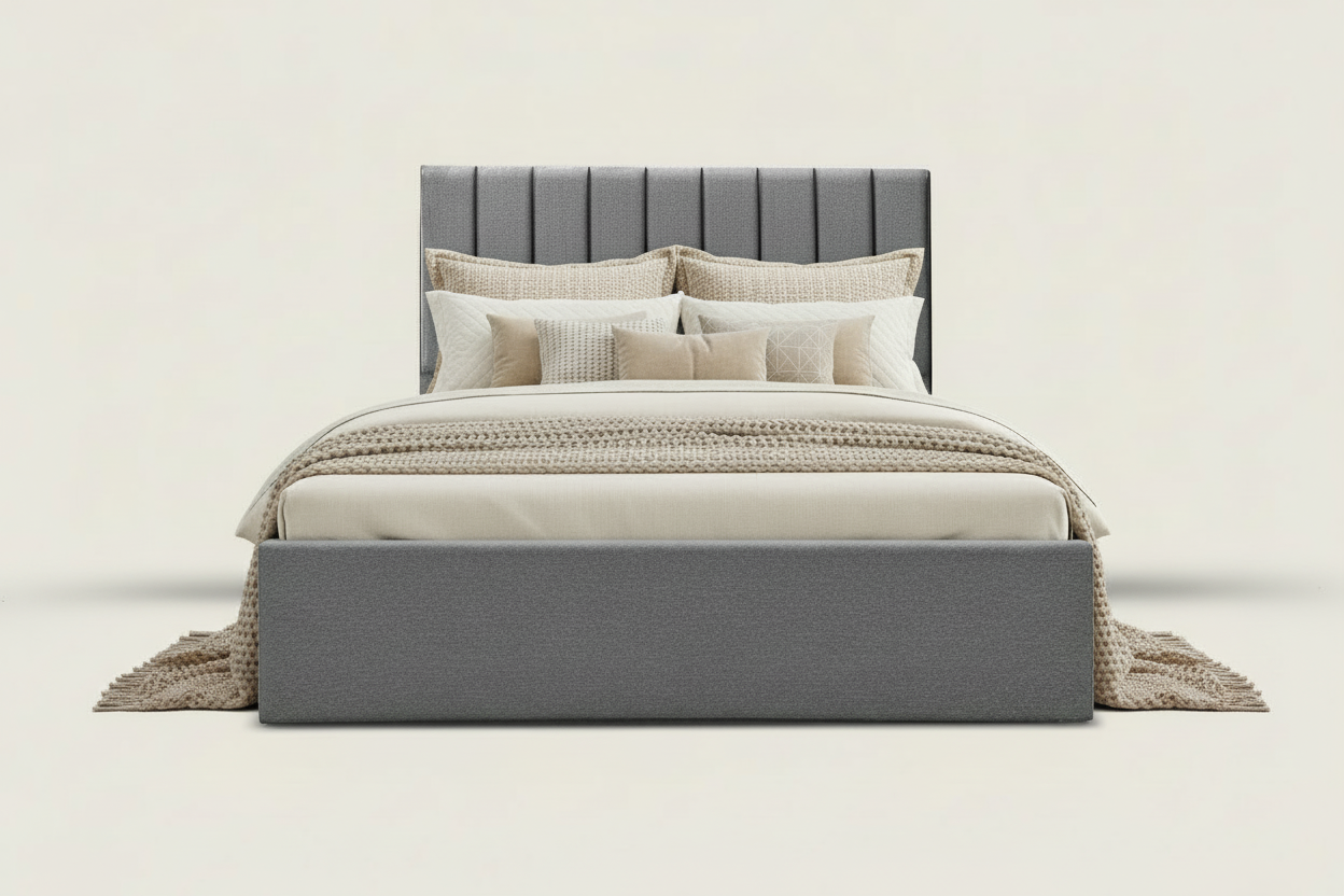 Grey Velvet Double Storage Bed