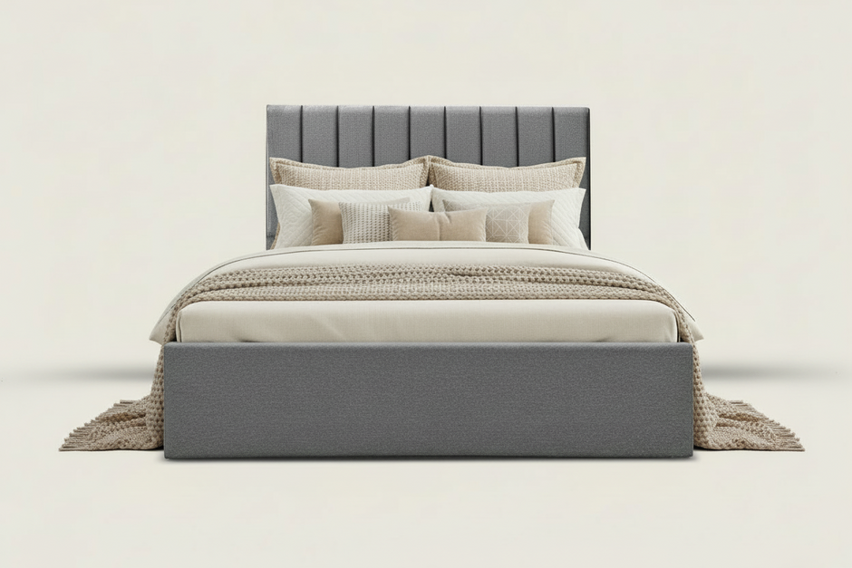 Grey Velvet Double Storage Bed