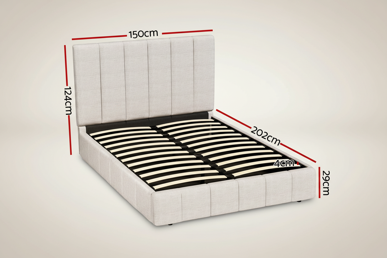 Beige Double Storage Bed Frame