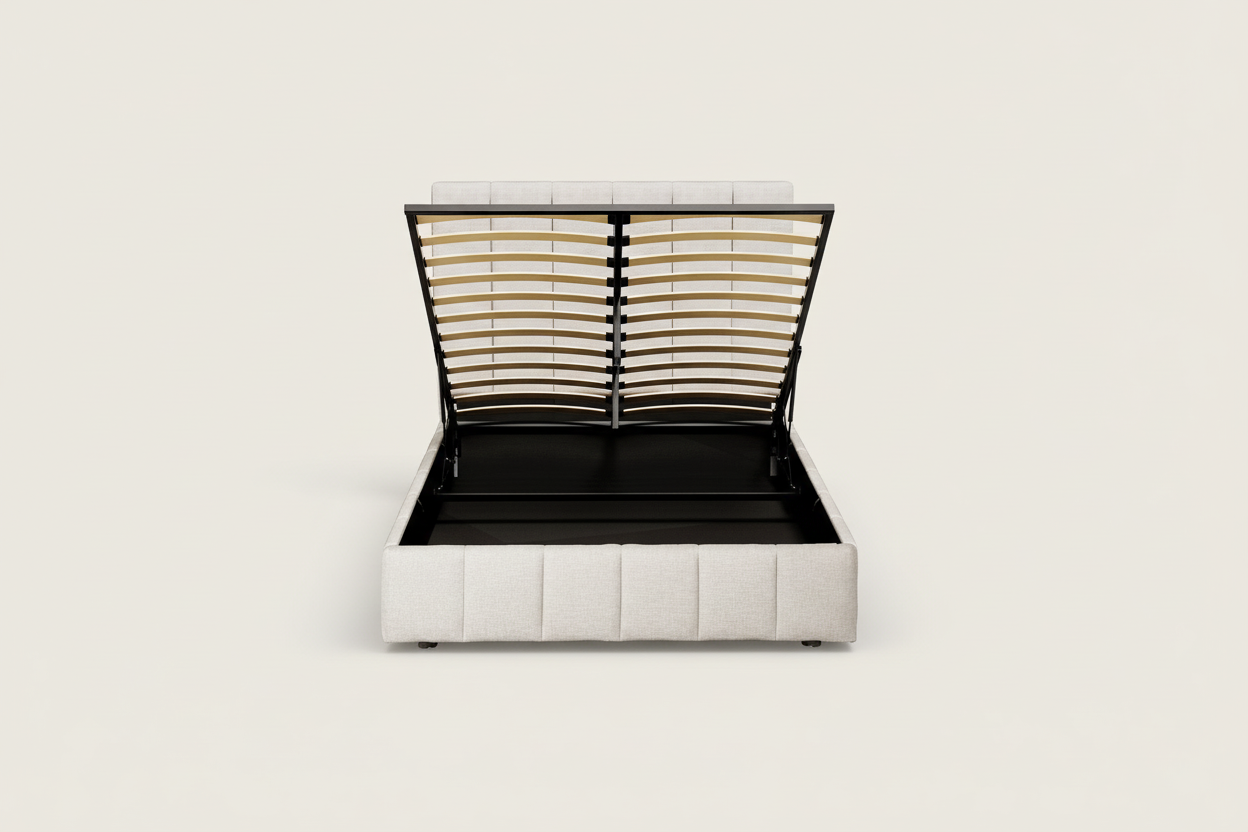 Beige Double Storage Bed Frame