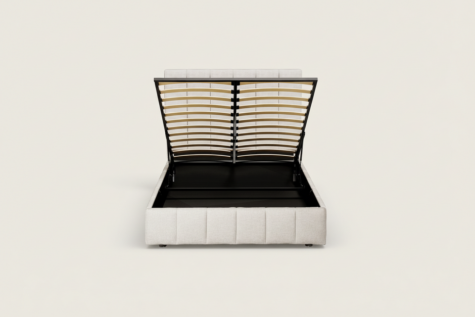 Beige Double Storage Bed Frame