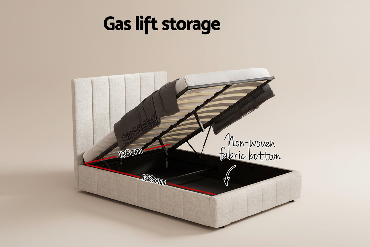 Beige Double Storage Bed Frame