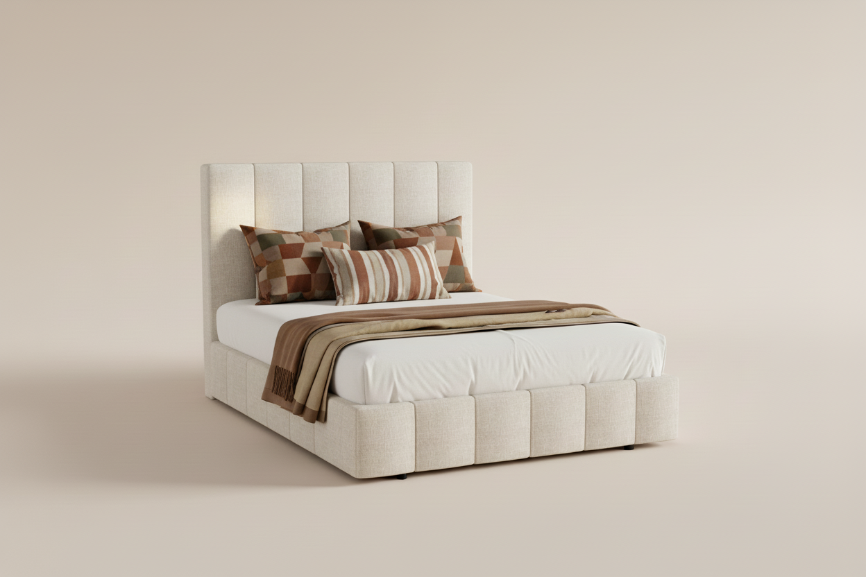 Beige Double Storage Bed Frame