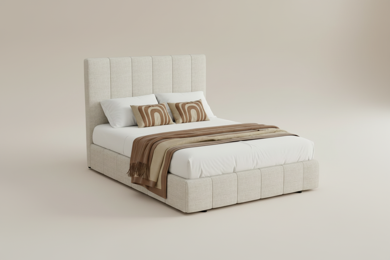 Beige Double Storage Bed Frame