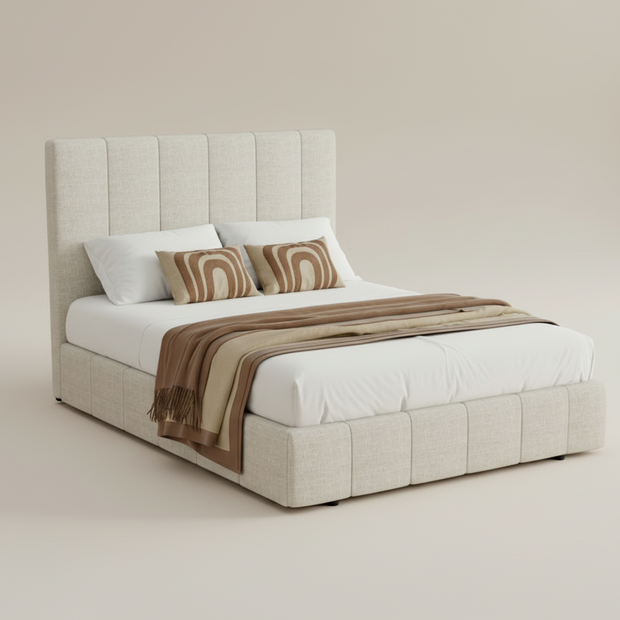 Beige Double Storage Bed Frame
