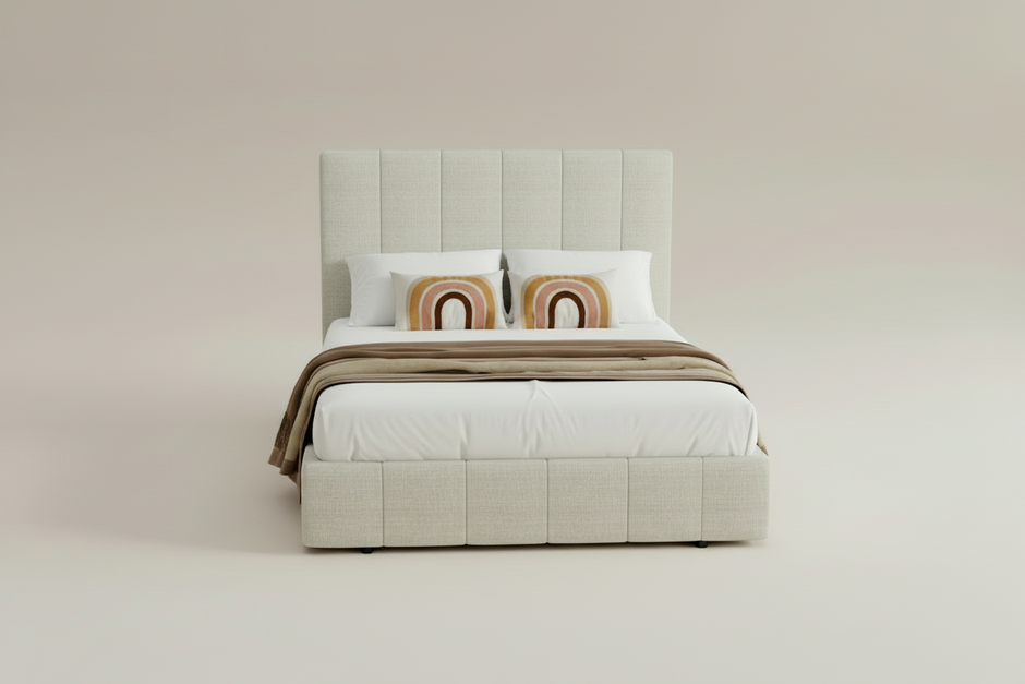 Beige Double Storage Bed Frame