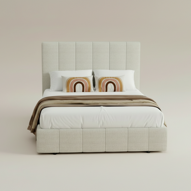 Beige Double Storage Bed Frame