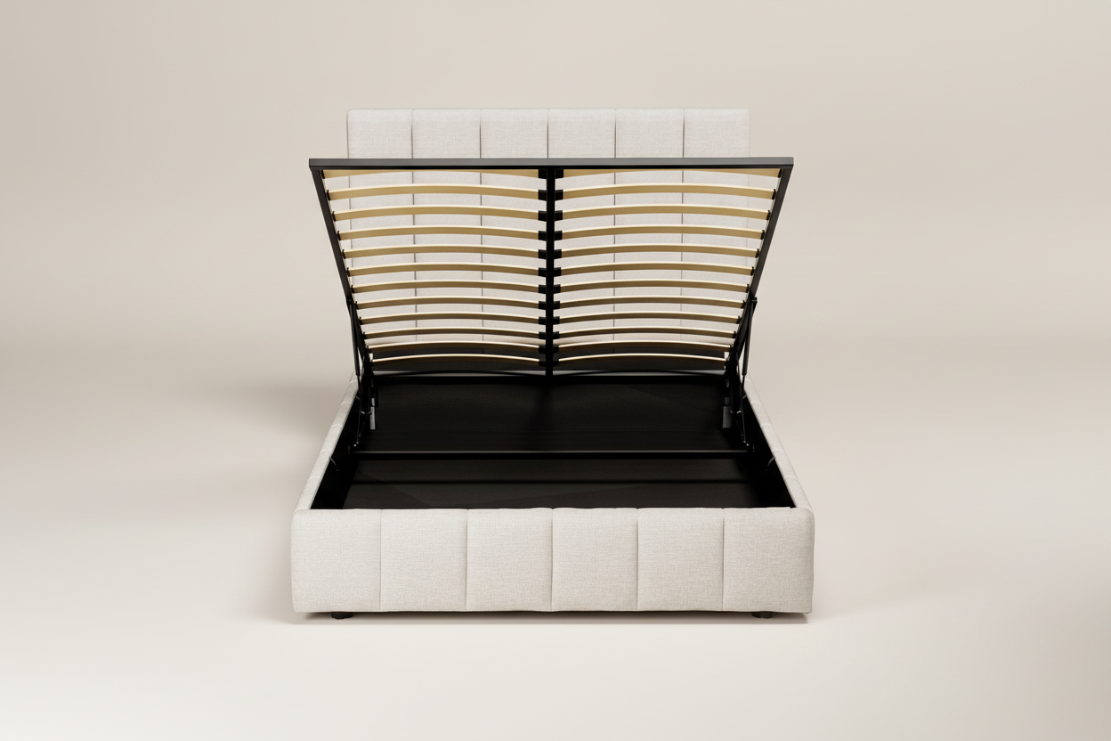Beige Queen Storage Bed Frame