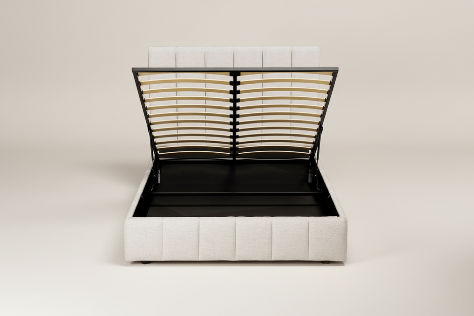 Beige Queen Storage Bed Frame