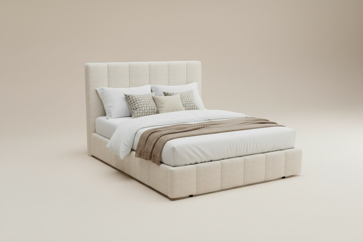 Beige Queen Storage Bed Frame