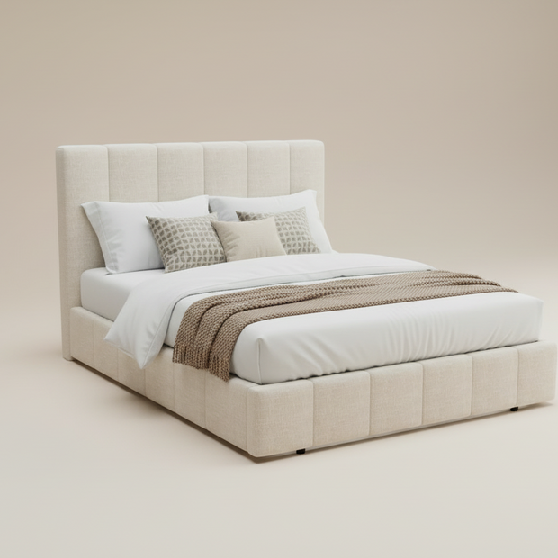 Beige Queen Storage Bed Frame