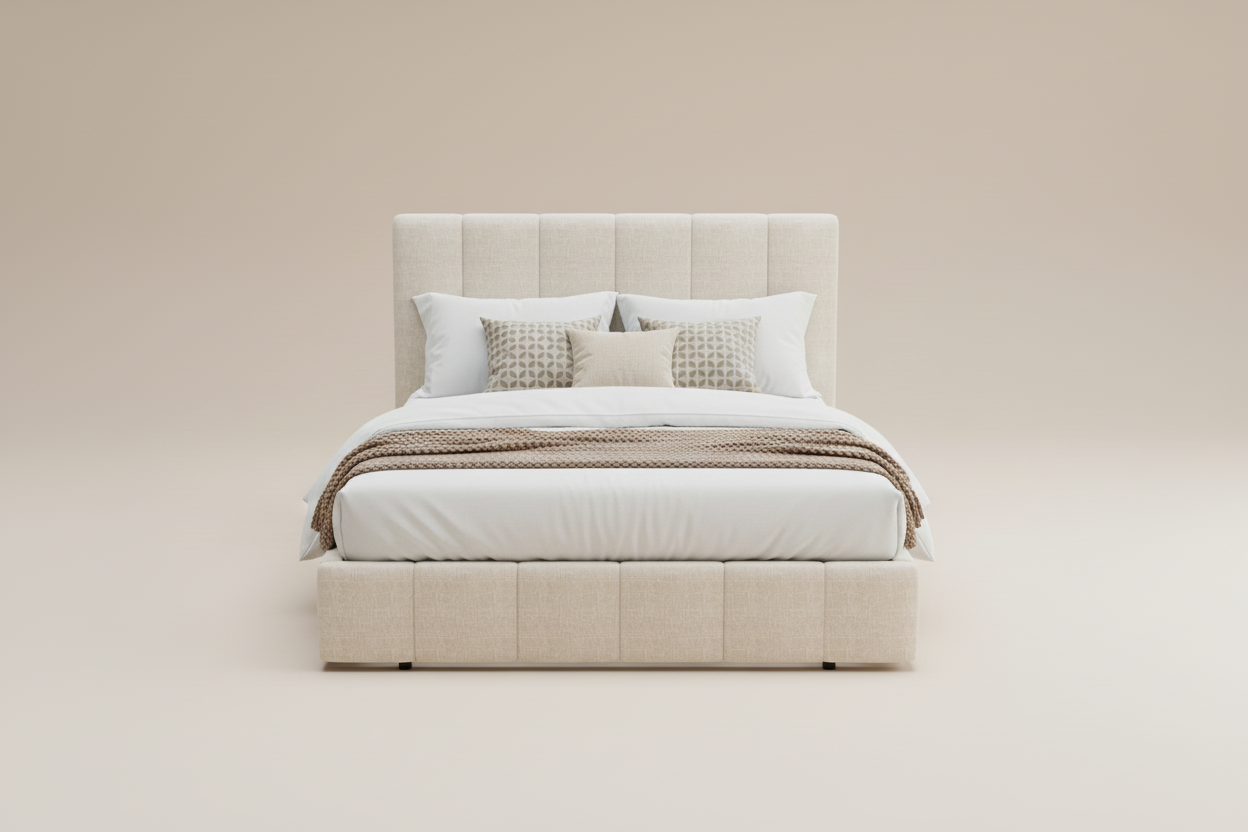 Beige Queen Storage Bed Frame