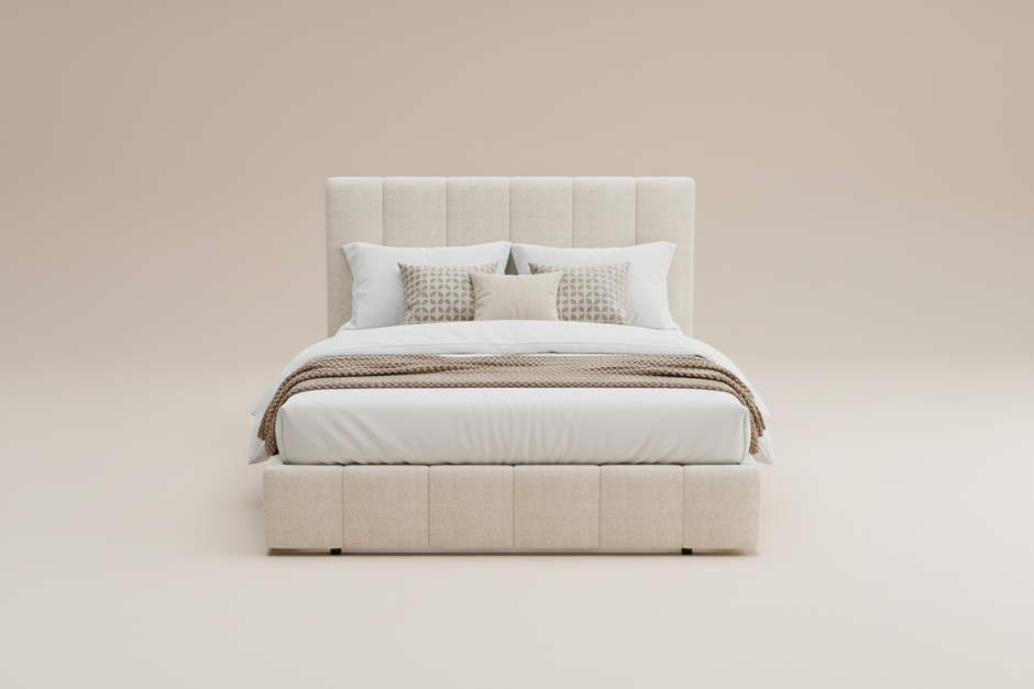Beige Queen Storage Bed Frame