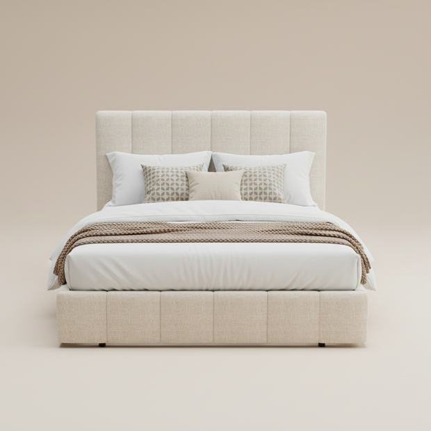 Beige Queen Storage Bed Frame