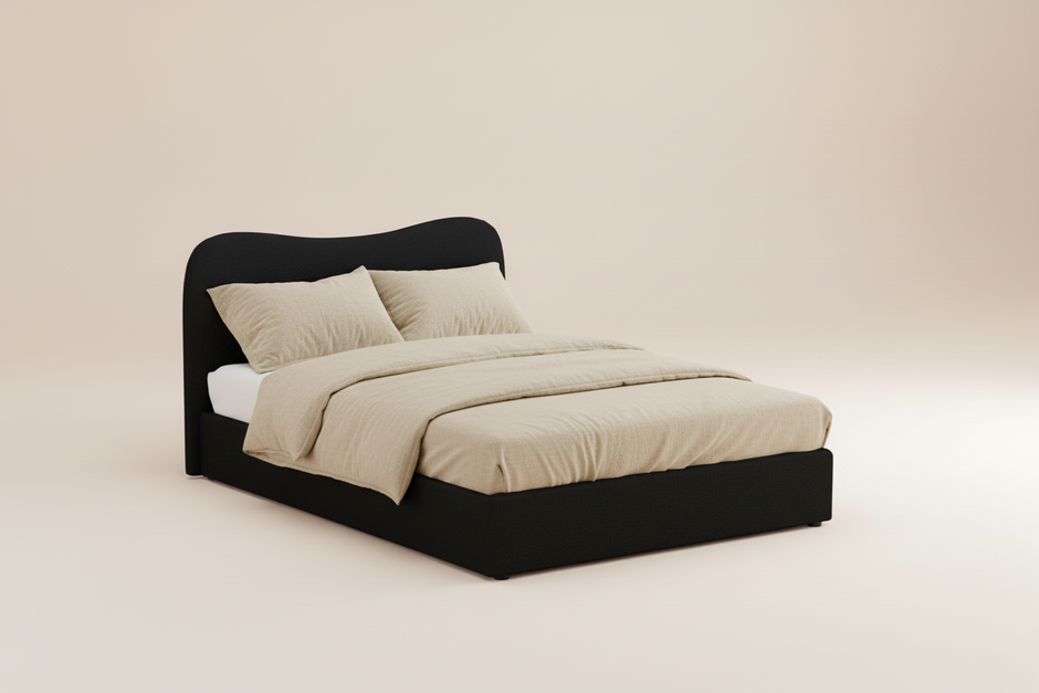 Black Bouclé Queen Bed Frame