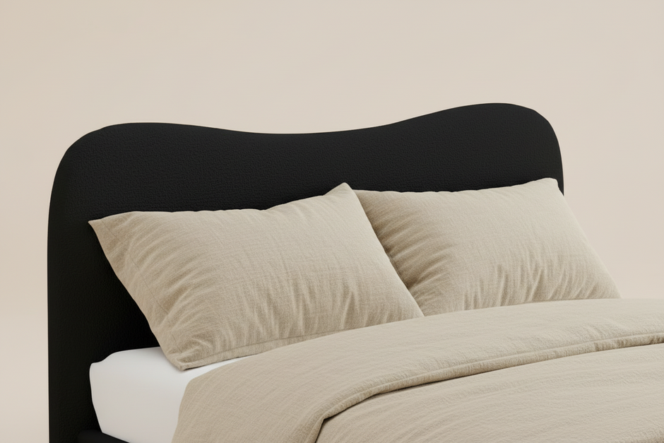 Black Bouclé Queen Bed Frame