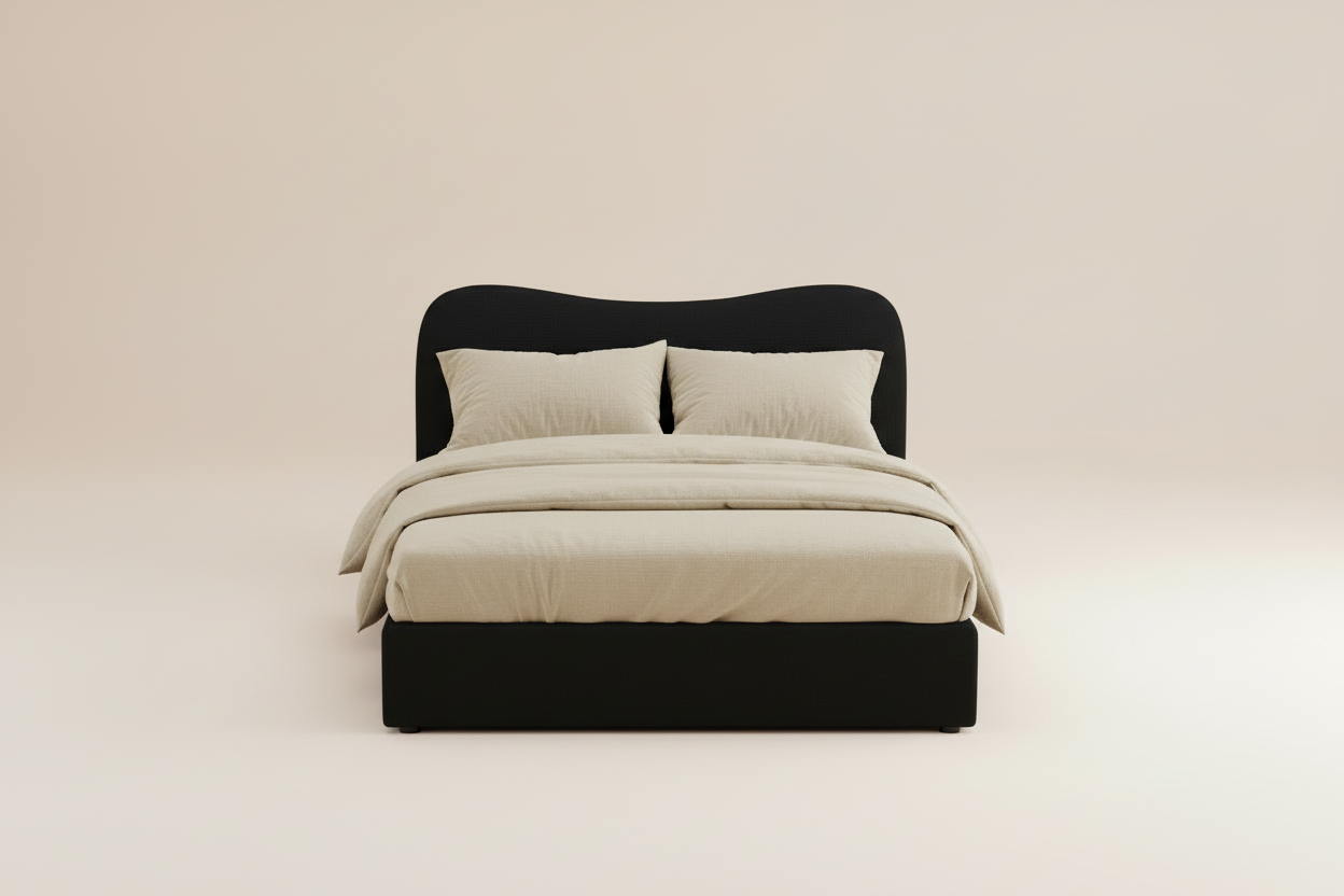 Black Bouclé Queen Bed Frame