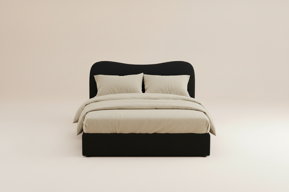 Black Bouclé Queen Bed Frame