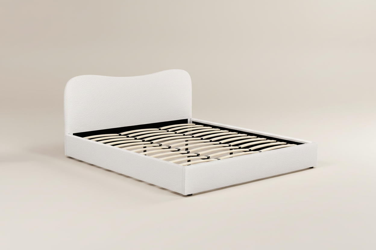 Bouclé King Bed Frame in Beige