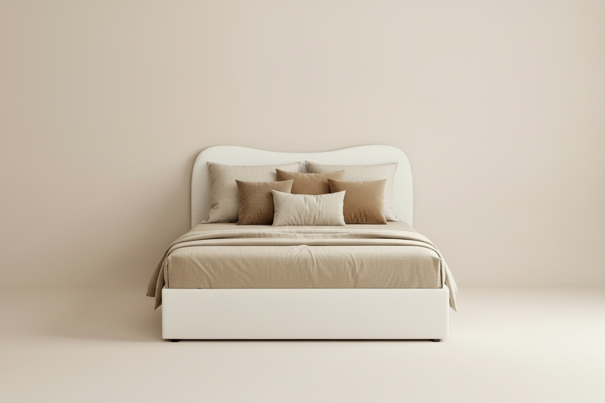 Bouclé King Bed Frame in Beige