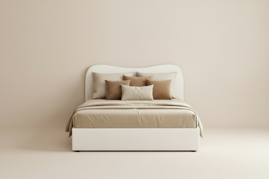 Bouclé King Bed Frame in Beige