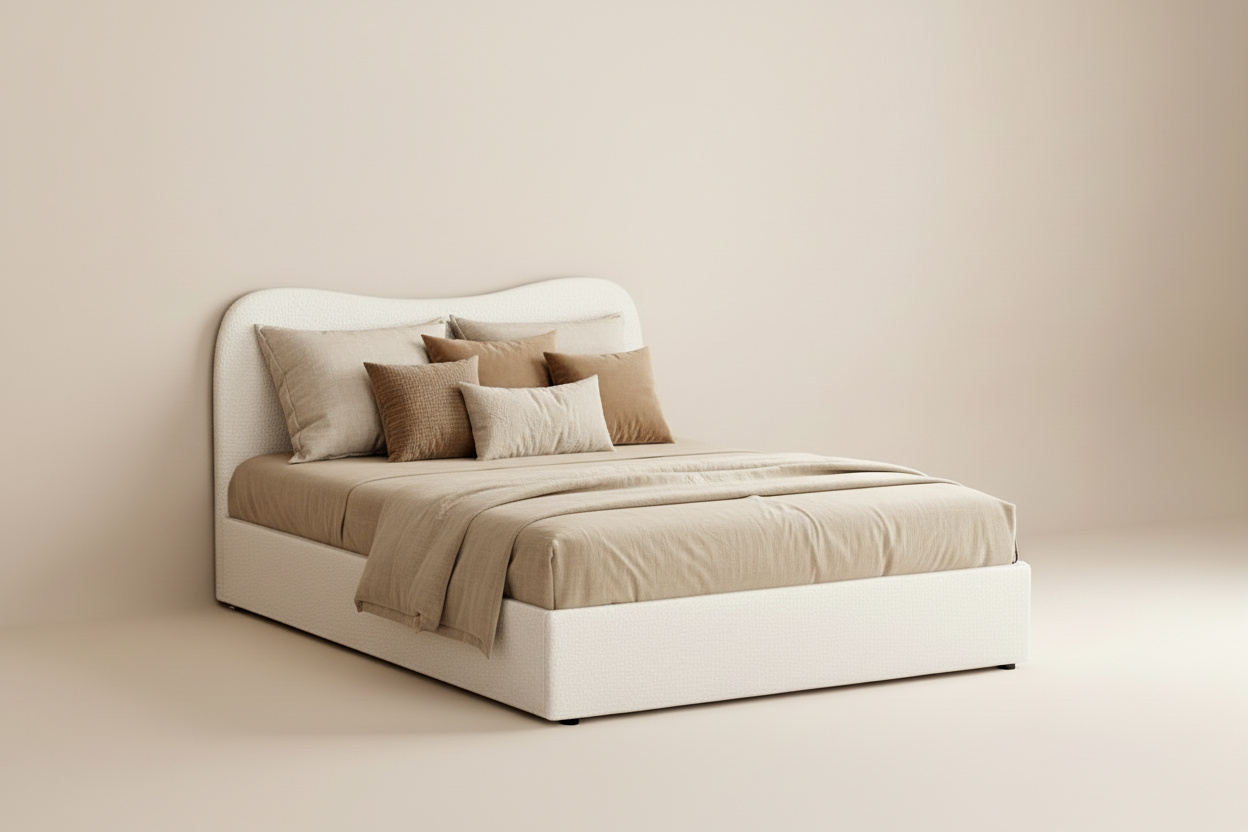 Bouclé King Bed Frame in Beige