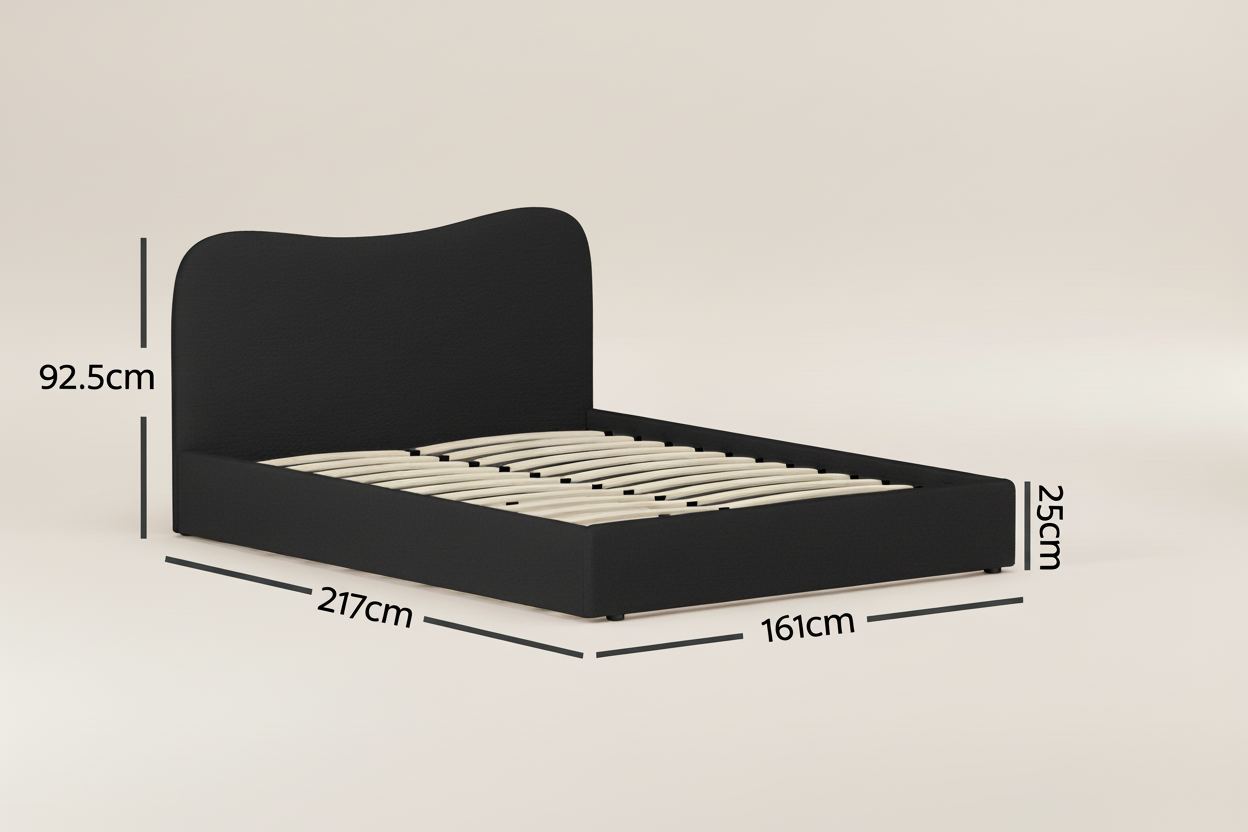 Black Bouclé Queen Bed Frame