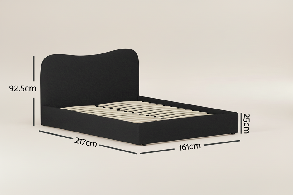 Black Bouclé Queen Bed Frame