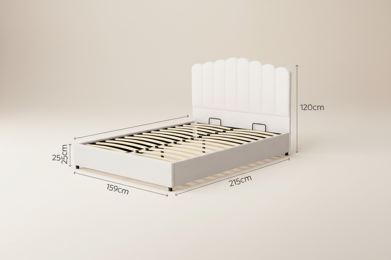 White Bouclé Queen Storage Bed