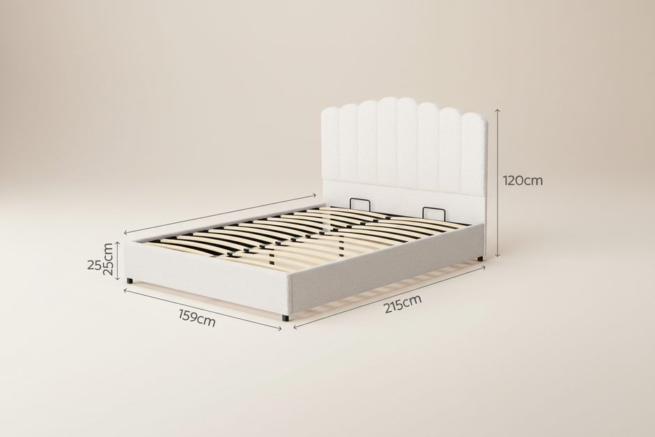 White Bouclé Queen Storage Bed