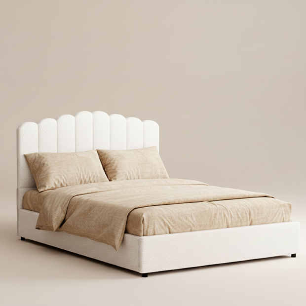 White Bouclé Queen Storage Bed