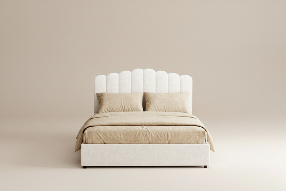 White Bouclé Queen Storage Bed