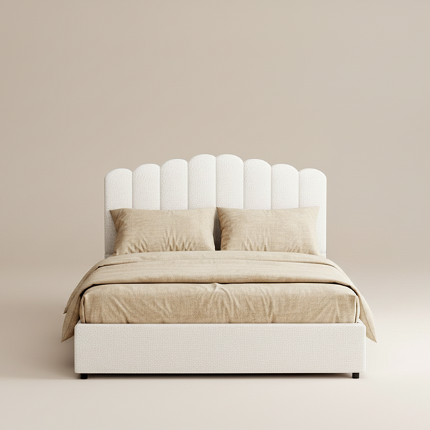 White Bouclé Queen Storage Bed