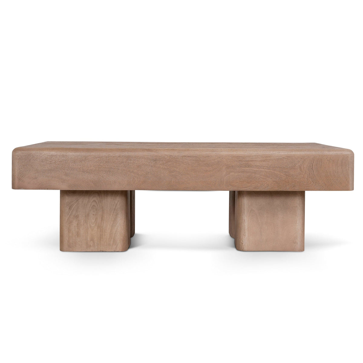 Arden 1.2m wooden coffee table with sculptural block legs