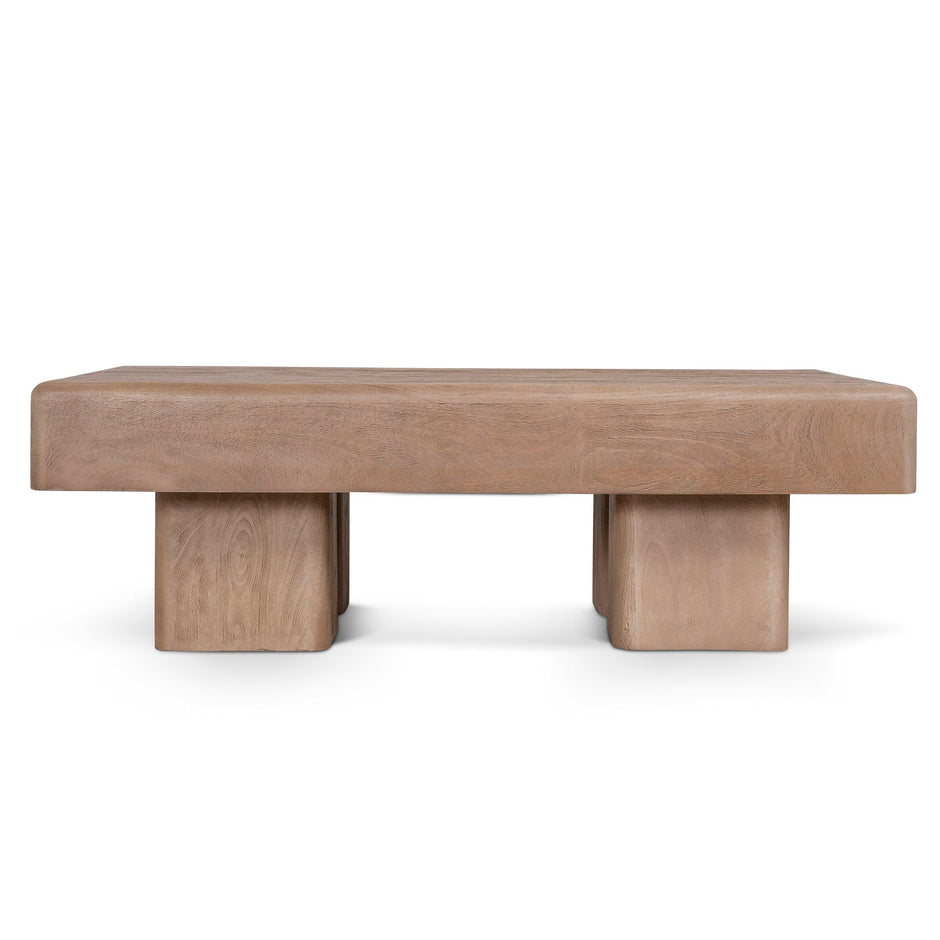 Arden 1.2m wooden coffee table with sculptural block legs