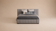Grey PVC Leather Gas Lift Storage Bed Frame with Foldable Bench - Queen