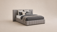 Grey PVC Leather Gas Lift Storage Bed Frame with Foldable Bench - Queen