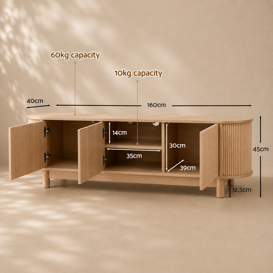Pine Fluted TV Unit – 160cm