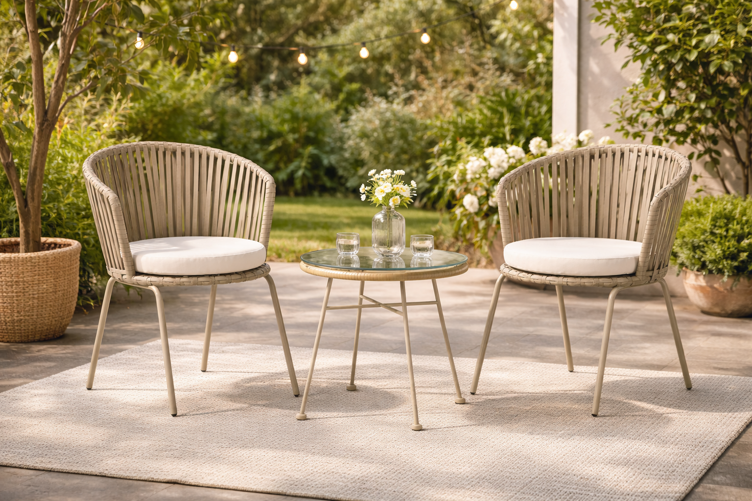 Beige Rope Outdoor Bistro Set (3-Piece)