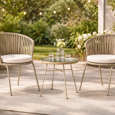 Beige Rope Outdoor Bistro Set (3-Piece)