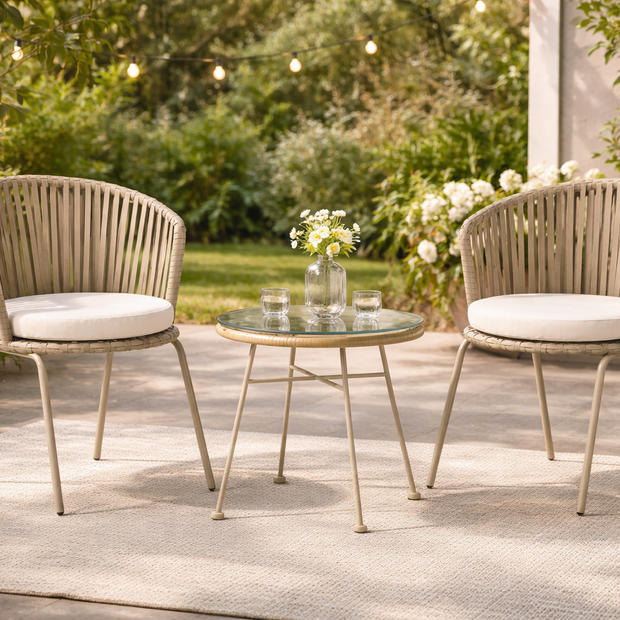 Beige Rope Outdoor Bistro Set (3-Piece)
