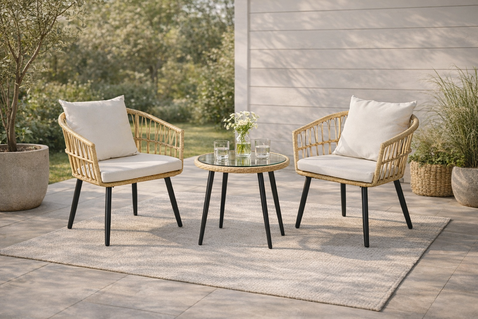 Natural Rattan Outdoor Bistro Set (3-Piece)