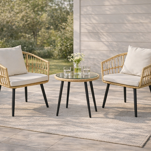 Natural Rattan Outdoor Bistro Set (3-Piece)