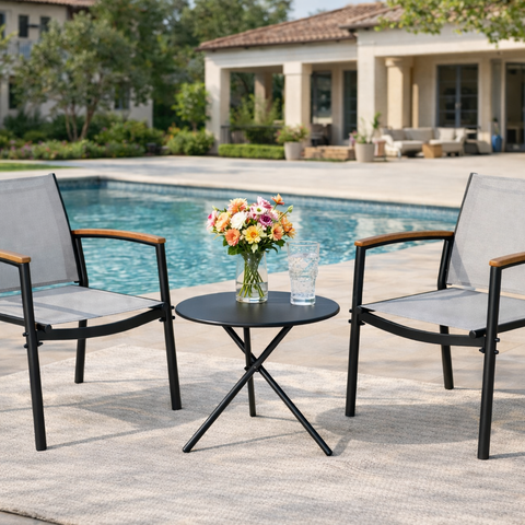 Black & Grey Textilene Outdoor Bistro Set (3-Piece)