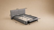 Grey PVC Leather Gas Lift Storage Bed Frame with Foldable Bench - Queen