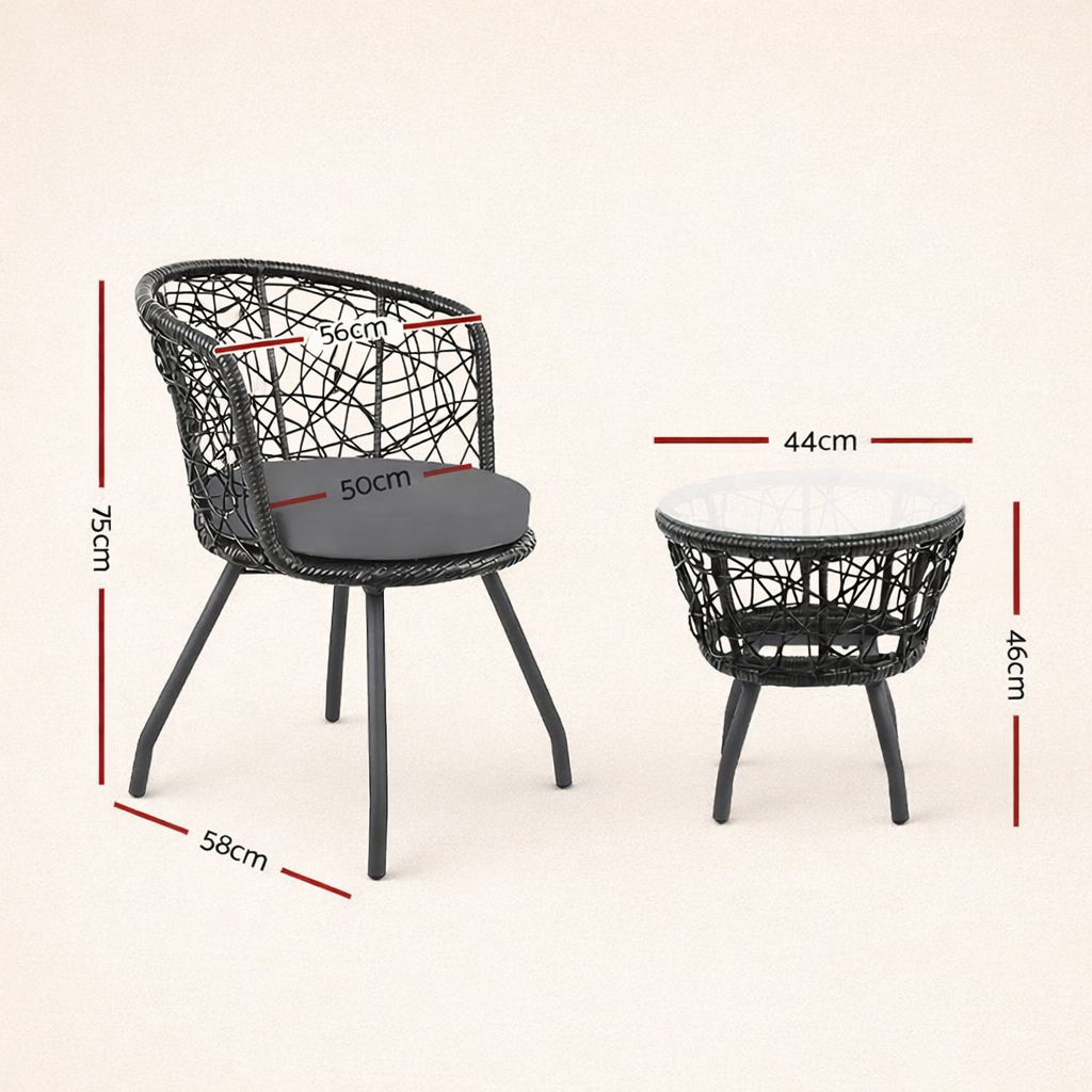 Black Rattan Outdoor Bistro Set (3-Piece)